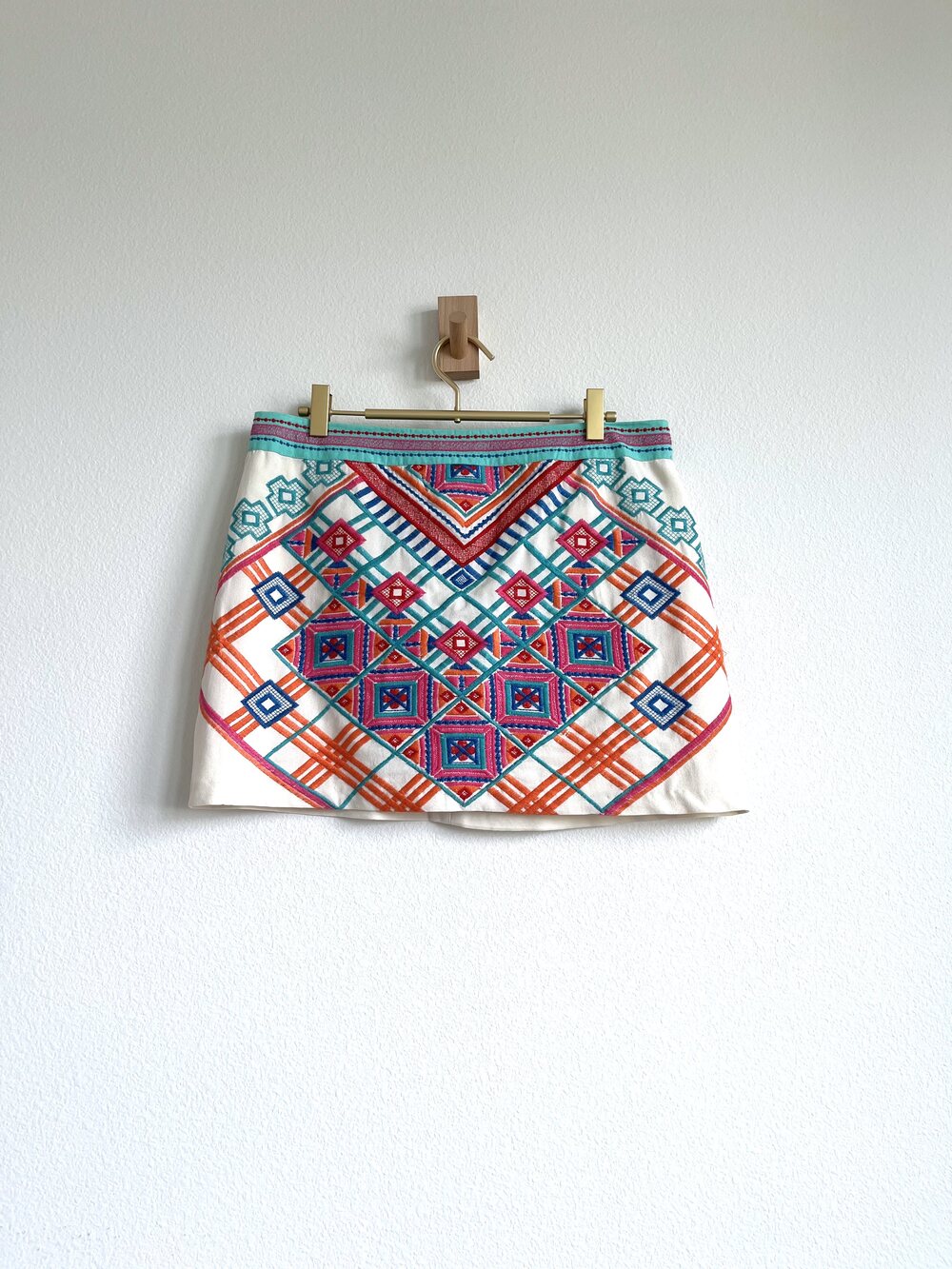 LiGALi Geometric Embroidered Cotton Linen Mini Skirt - Size L